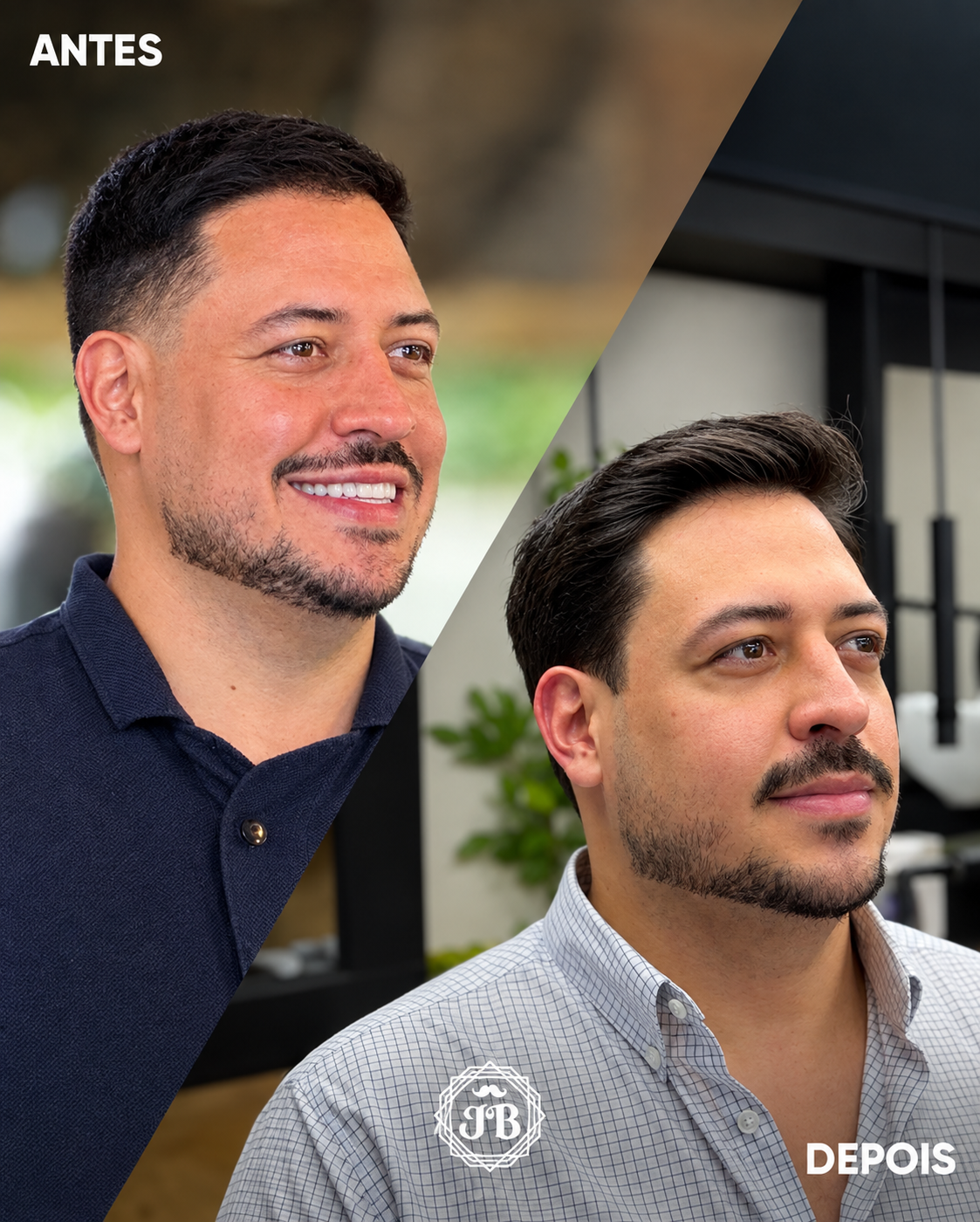 Antes e depois de um trabalho da Barbearia Bernardes