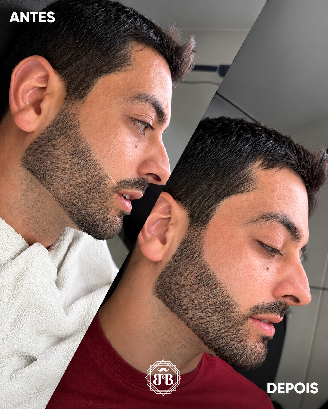 Antes e depois de um trabalho da Barbearia Bernardes